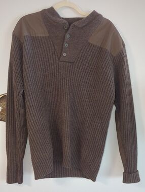 L.L. Bean Brown Ribbed Crewneck Henley Sweater
